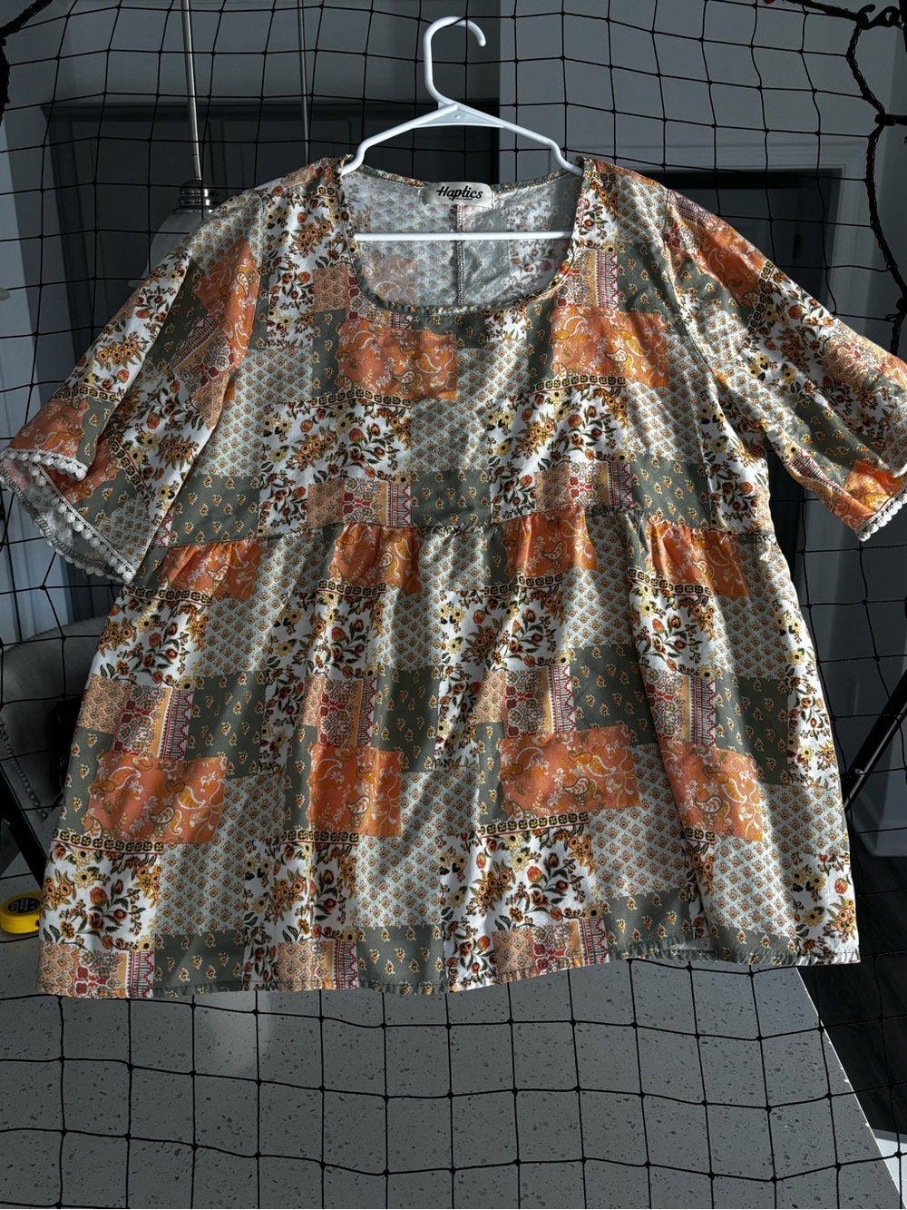 Haptics Women's Patchwork Floral Top in Orange and Green